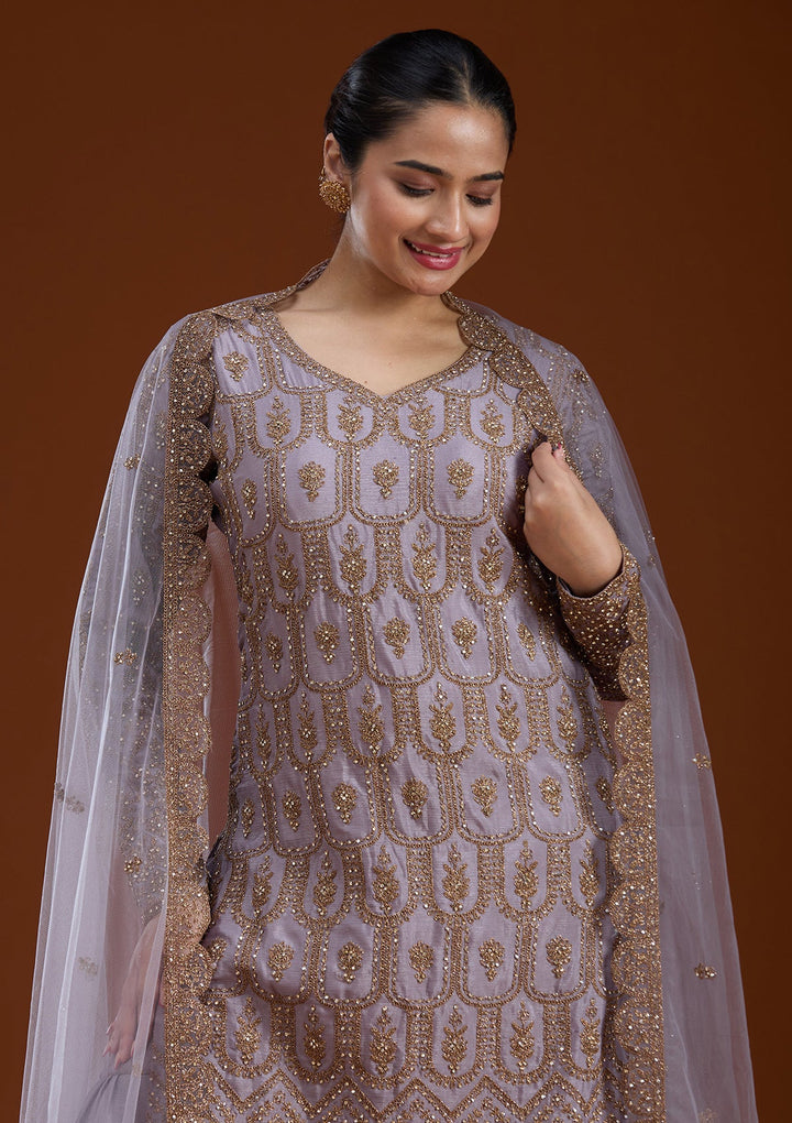 Lavender Stonework (Gold) Georgette Readymade Salwar Suit-koskii