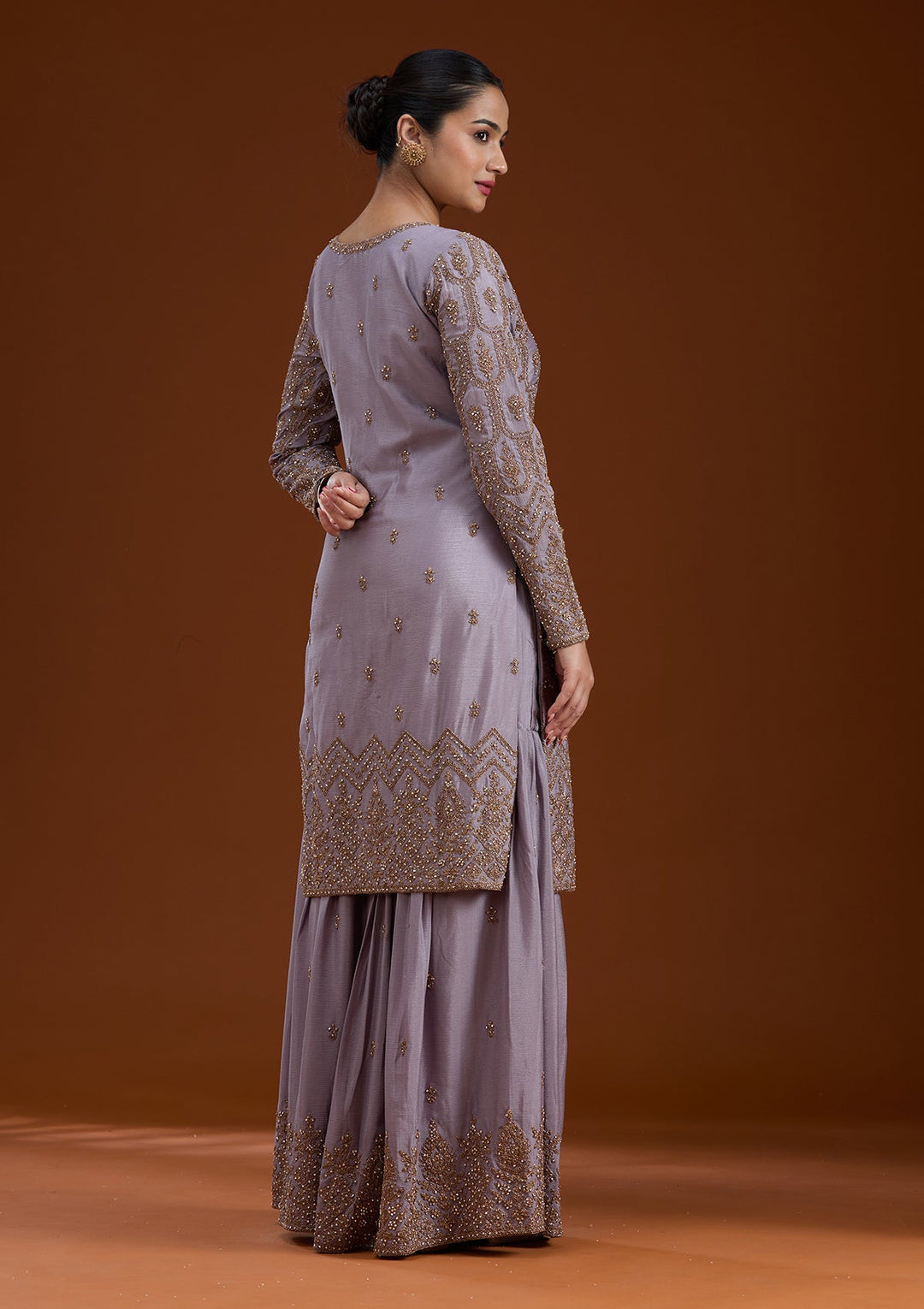 Lavender Stonework (Gold) Georgette Readymade Salwar Suit-koskii