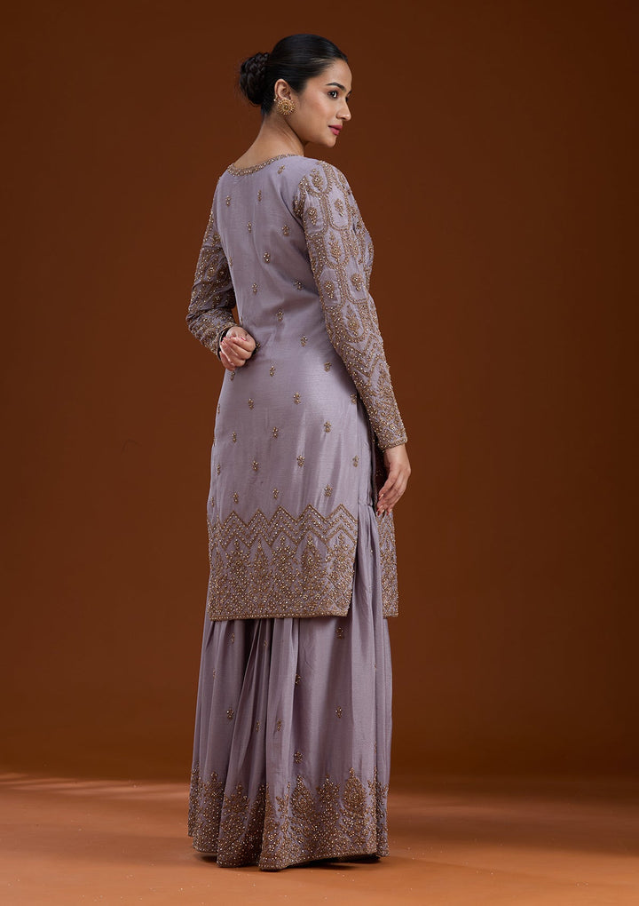 Lavender Stonework (Gold) Georgette Readymade Salwar Suit-koskii
