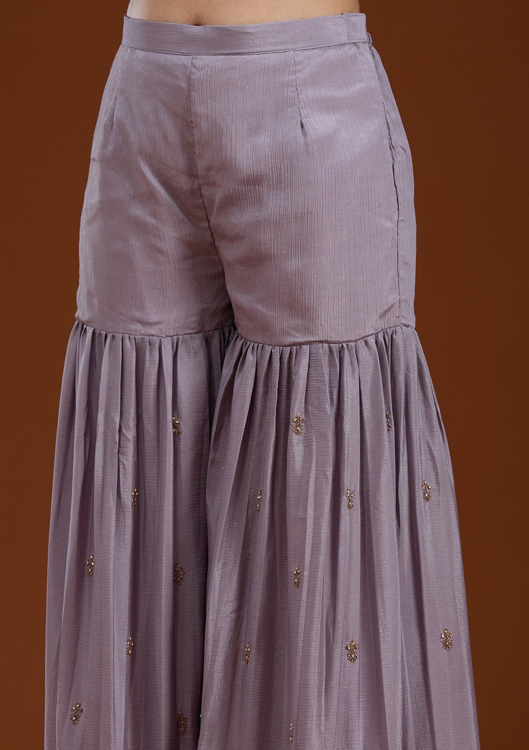 Lavender Stonework (Gold) Georgette Readymade Salwar Suit