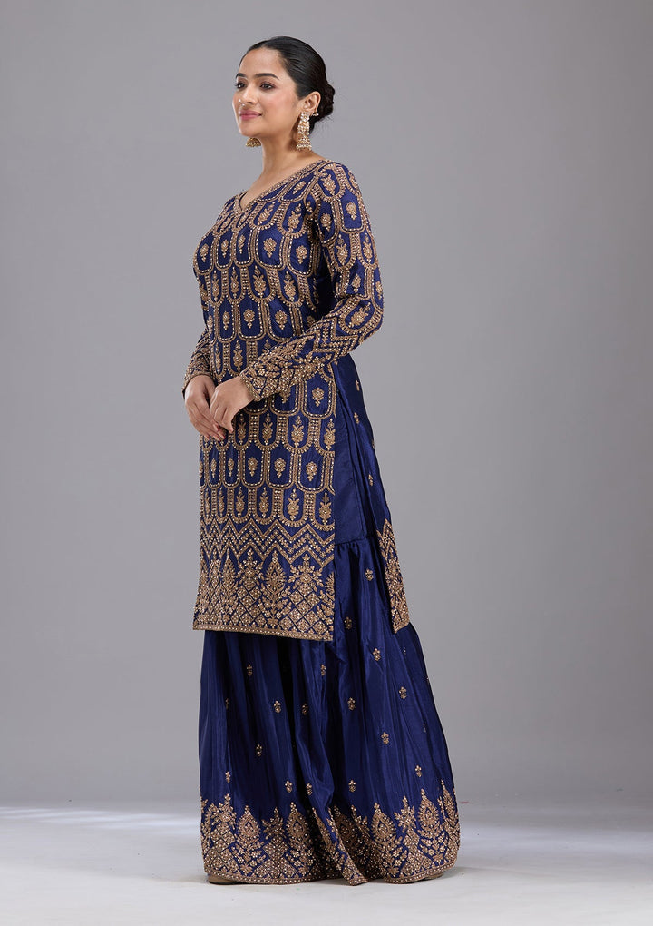 Navy Blue Stonework (Gold) Georgette Readymade Salwar Suit