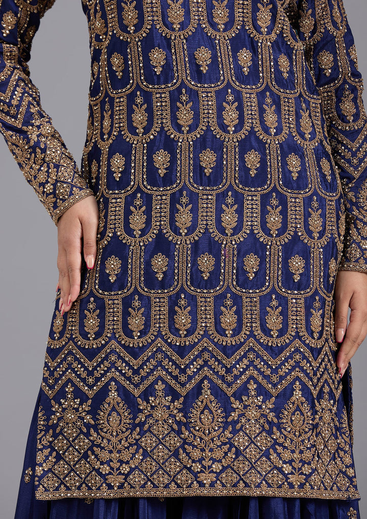 Navy Blue Stonework (Gold) Georgette Readymade Salwar Suit