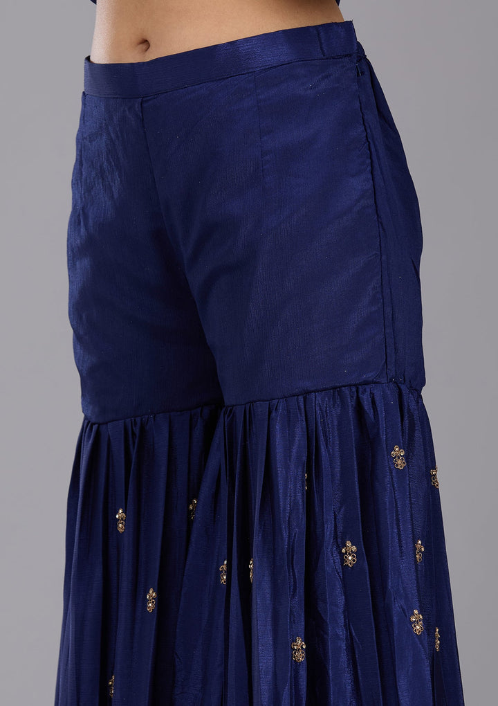Navy Blue Stonework (Gold) Georgette Readymade Salwar Suit