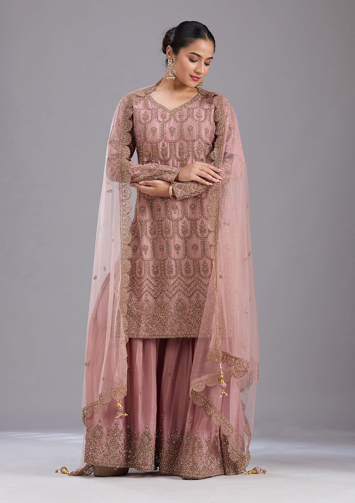 Pink Stonework (Gold) Georgette Readymade Salwar Suit-koskii