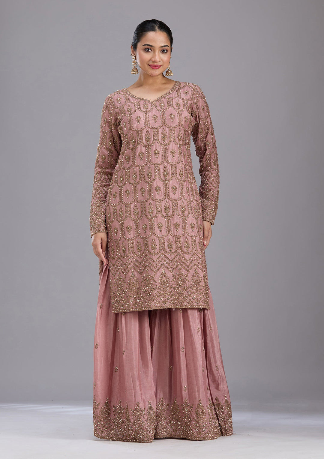 Pink Stonework (Gold) Georgette Readymade Salwar Suit-koskii