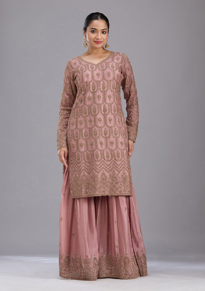 Pink Stonework (Gold) Georgette Readymade Salwar Suit-koskii