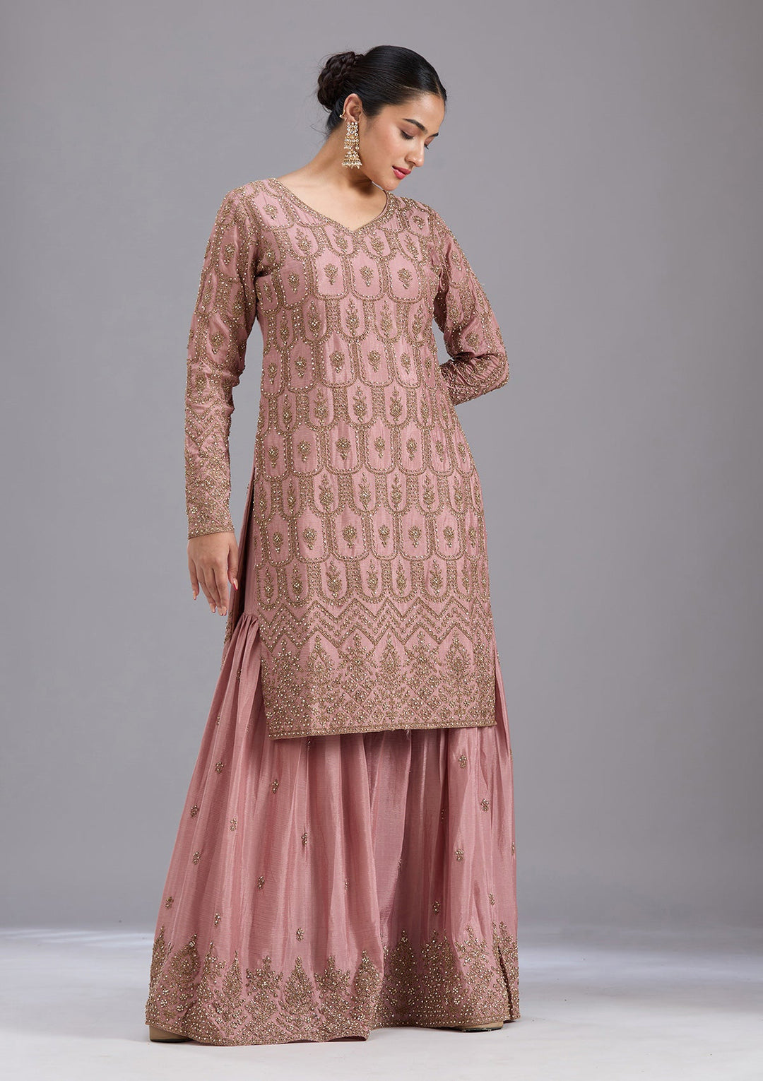 Pink Stonework (Gold) Georgette Readymade Salwar Suit-koskii