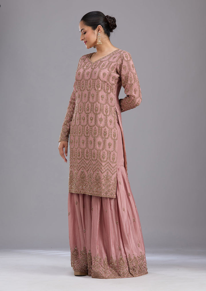 Pink Stonework (Gold) Georgette Readymade Salwar Suit