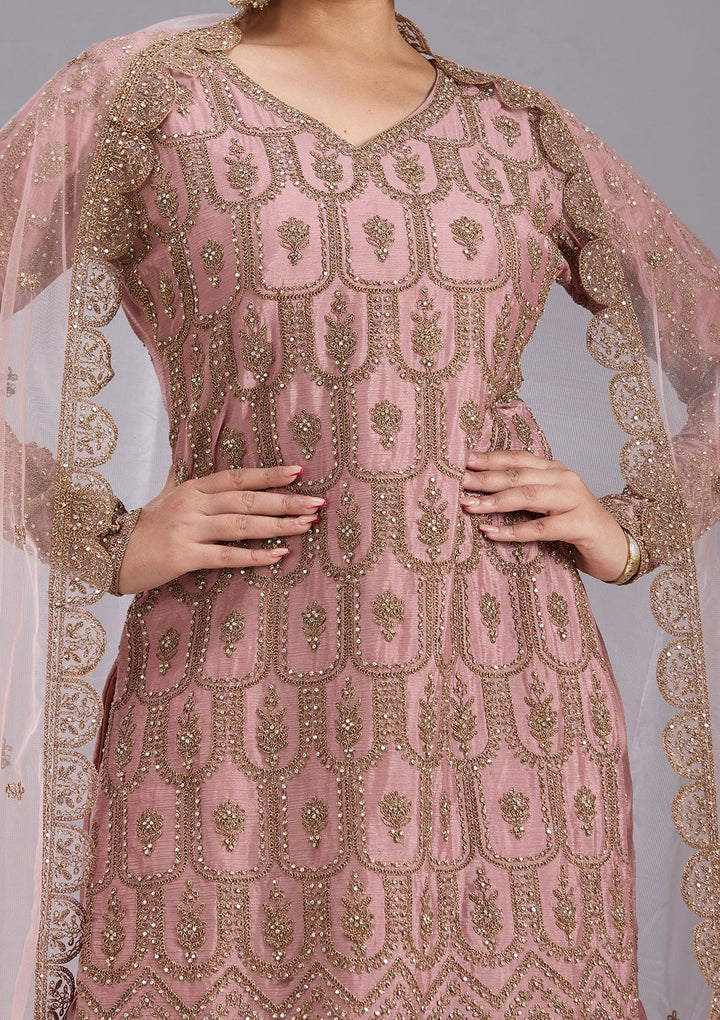 Pink Stonework (Gold) Georgette Readymade Salwar Suit