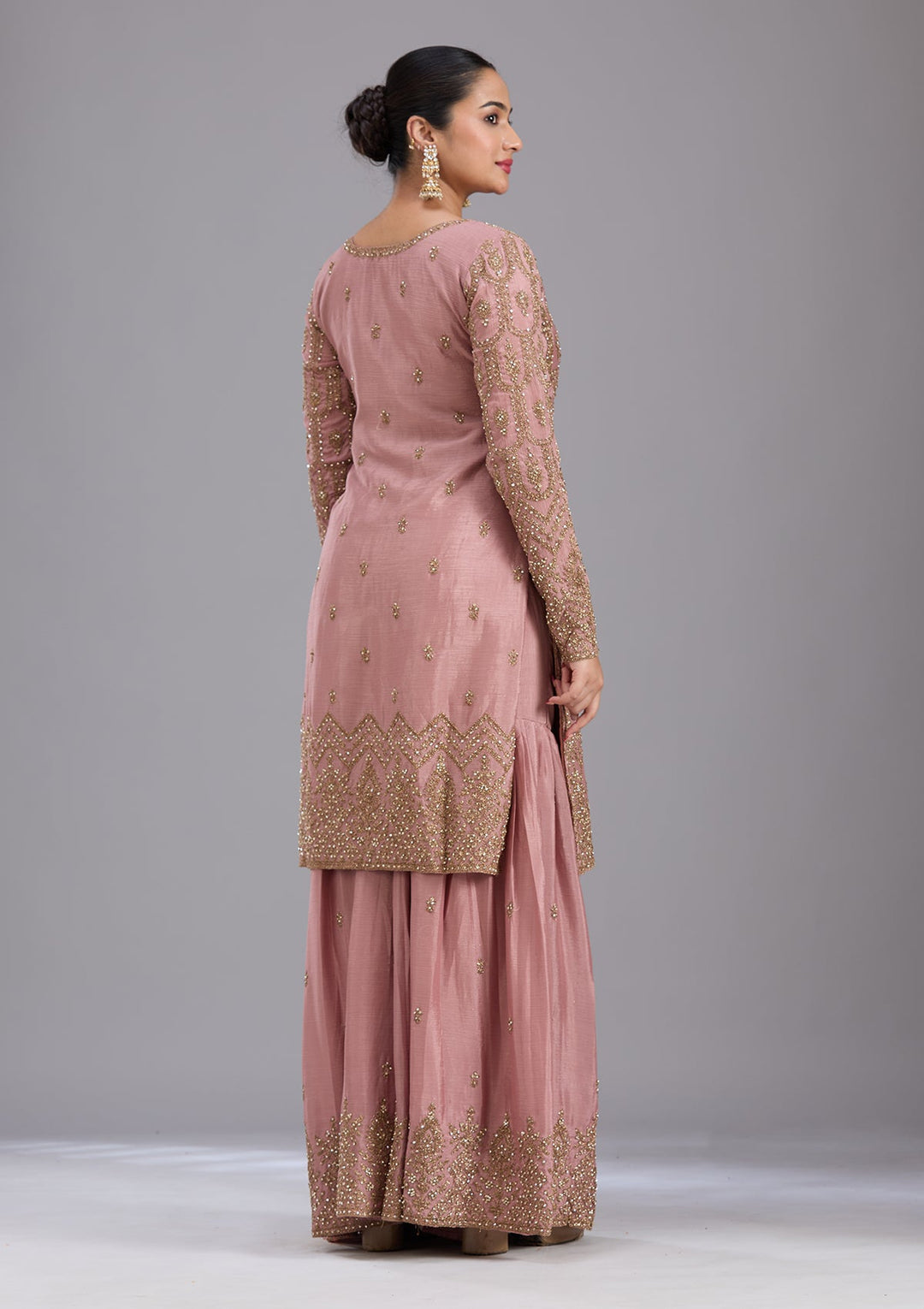 Pink Stonework (Gold) Georgette Readymade Salwar Suit-koskii
