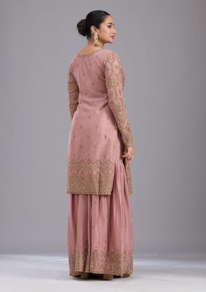 Pink Stonework (Gold) Georgette Readymade Salwar Suit-koskii