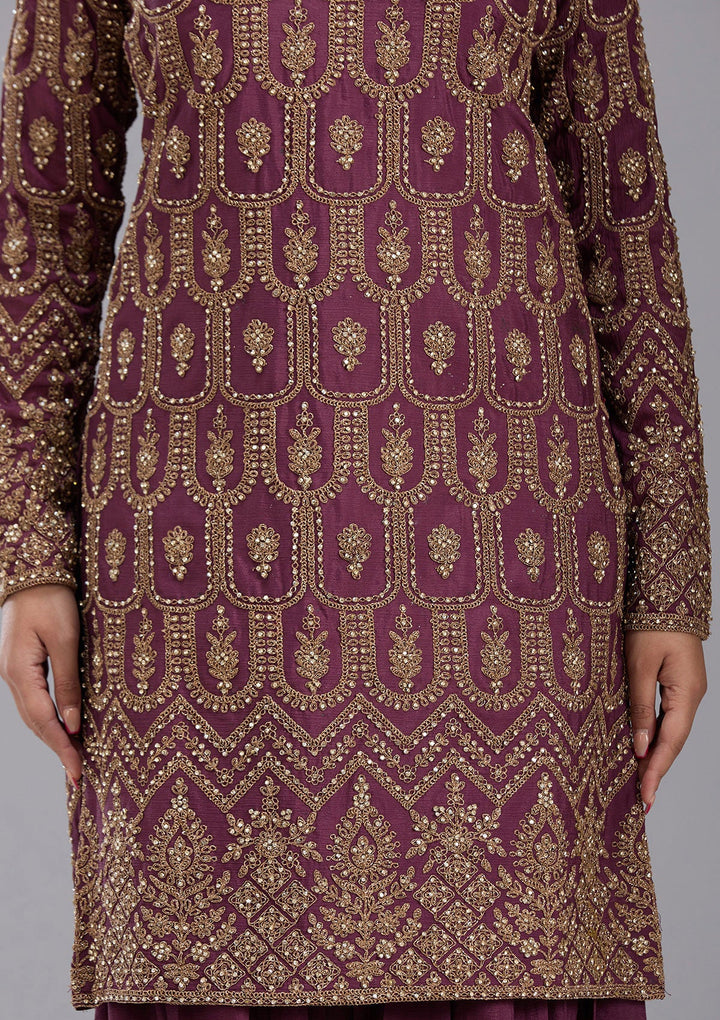 Wine Stonework (Gold) Georgette Readymade Salwar Suit