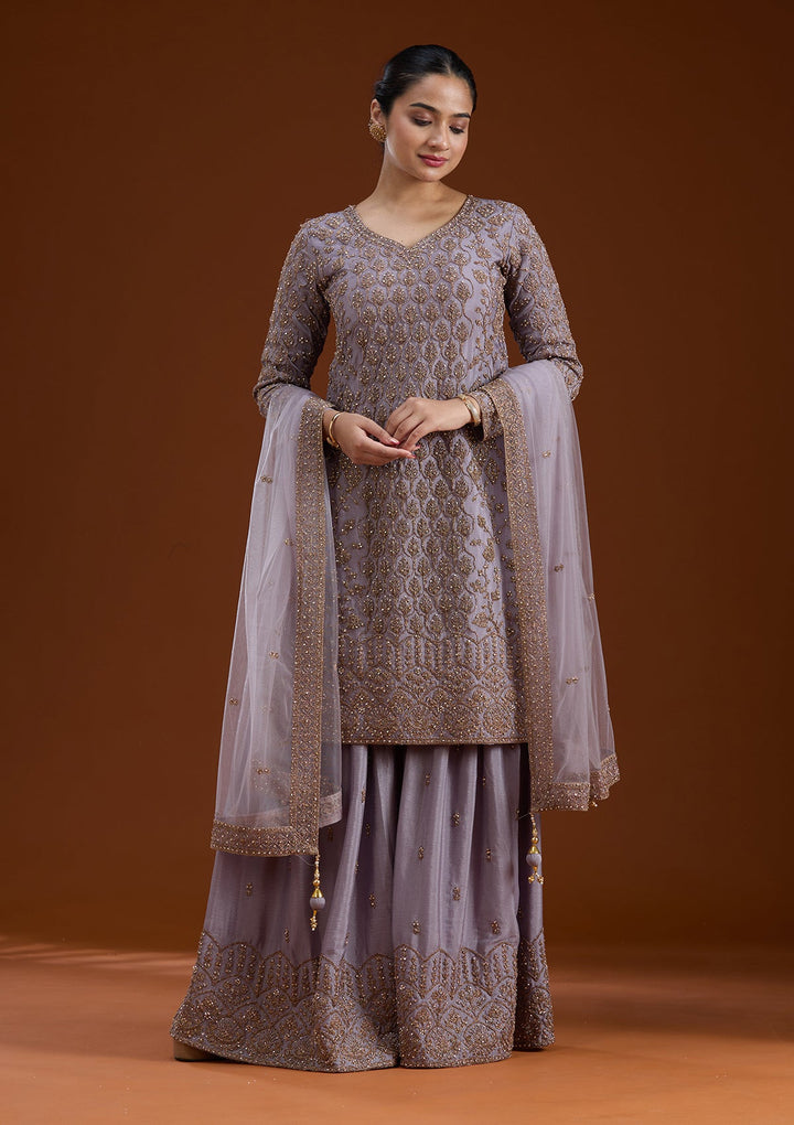 Lavender Stonework (Gold) Georgette Readymade Salwar Suit-koskii