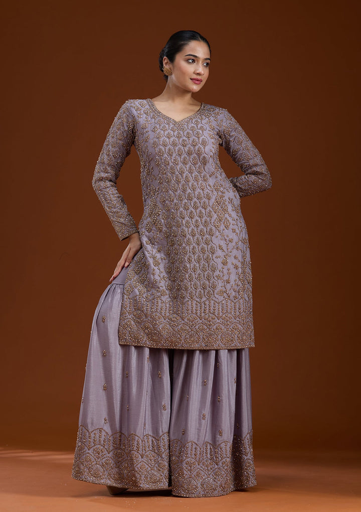 Lavender Stonework (Gold) Georgette Readymade Salwar Suit-koskii