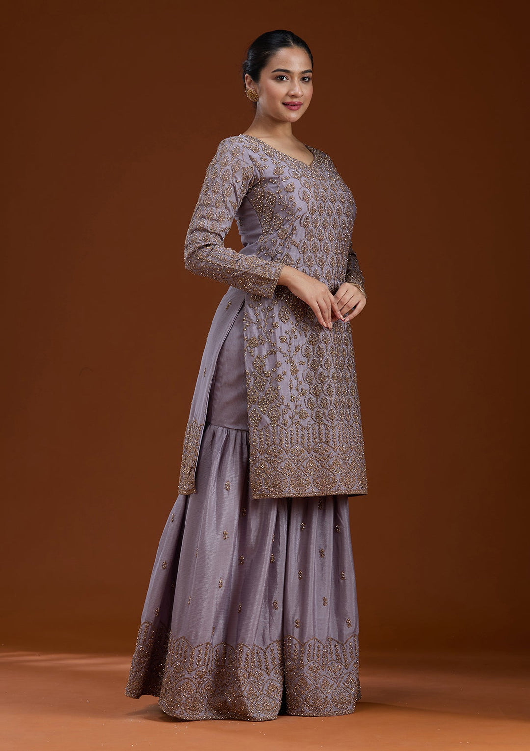 Lavender Stonework (Gold) Georgette Readymade Salwar Suit-koskii