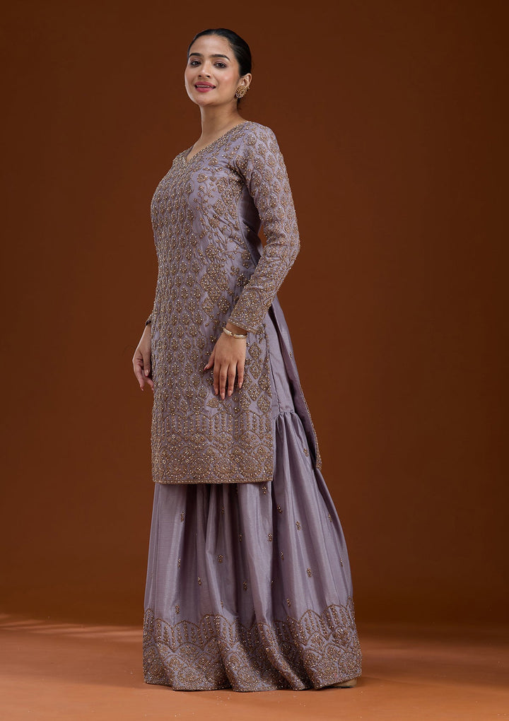 Lavender Stonework (Gold) Georgette Readymade Salwar Suit