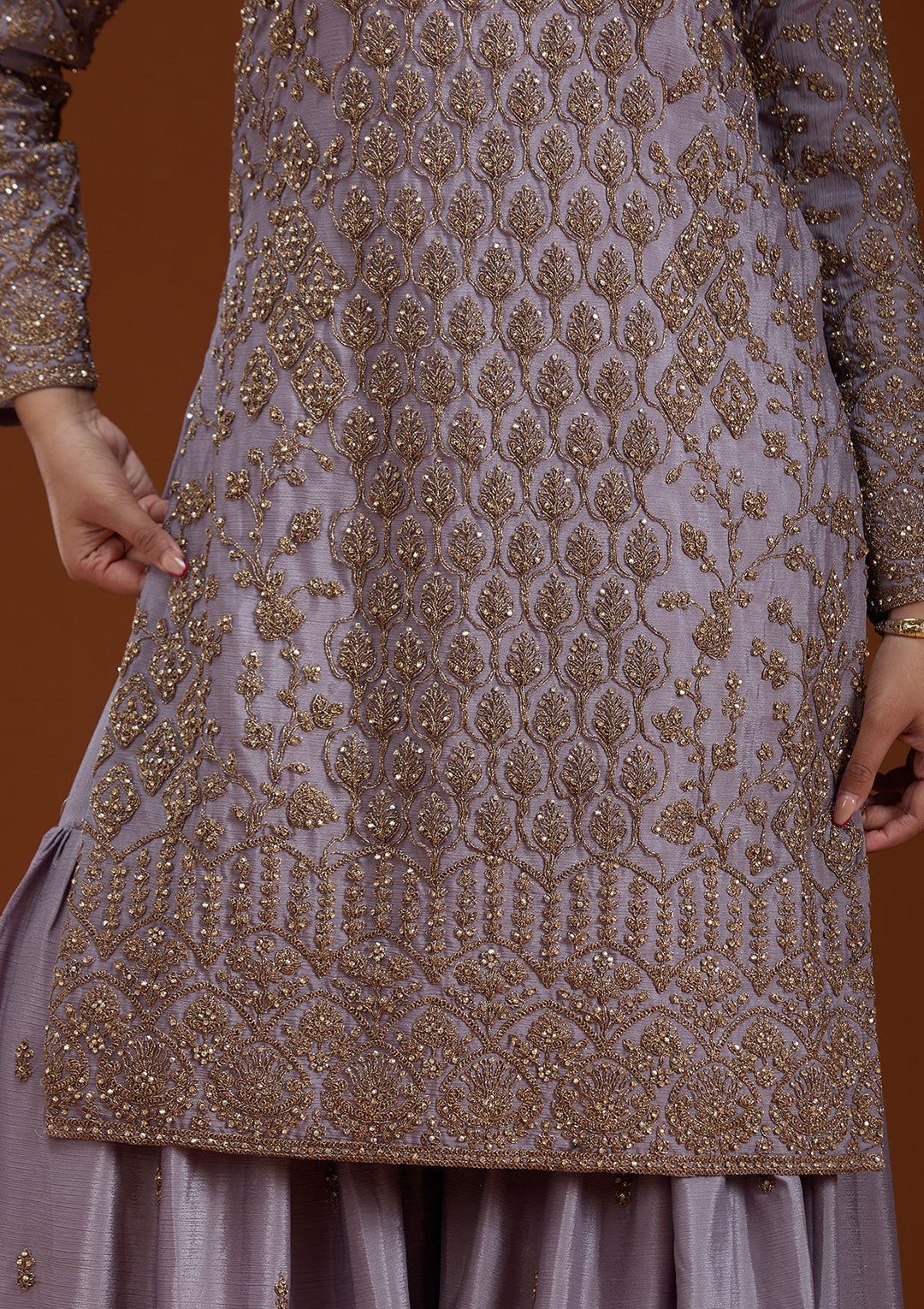 Lavender Stonework (Gold) Georgette Readymade Salwar Suit