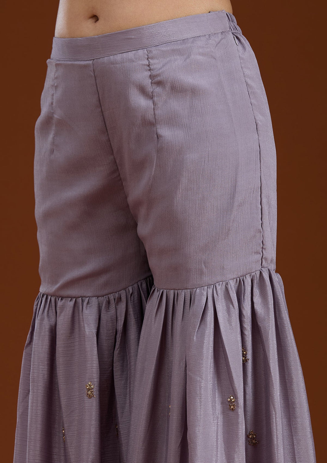 Lavender Stonework (Gold) Georgette Readymade Salwar Suit