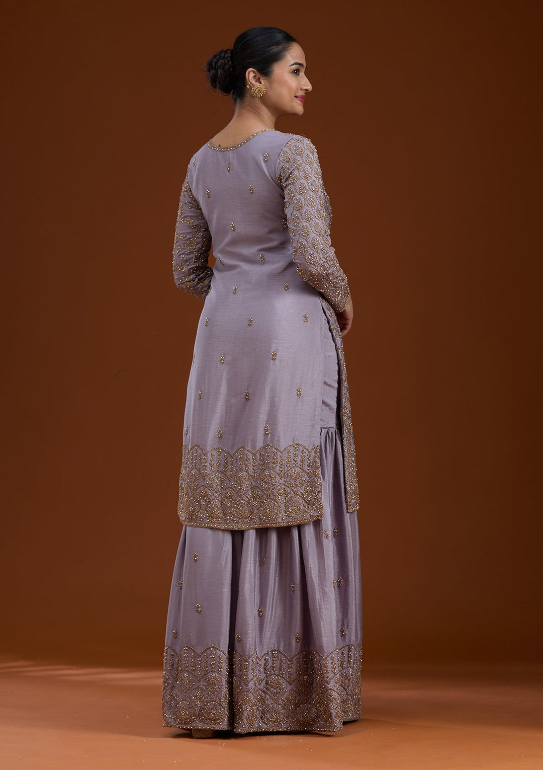 Lavender Stonework (Gold) Georgette Readymade Salwar Suit-koskii