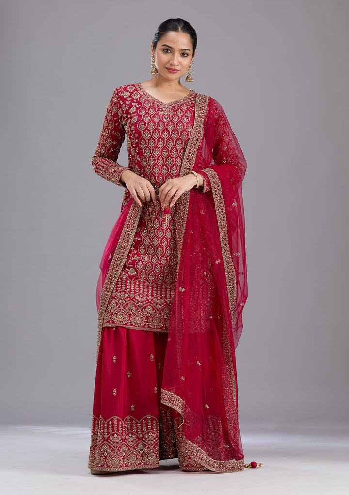 Maroon Stonework (Gold) Georgette Readymade Salwar Suit-koskii