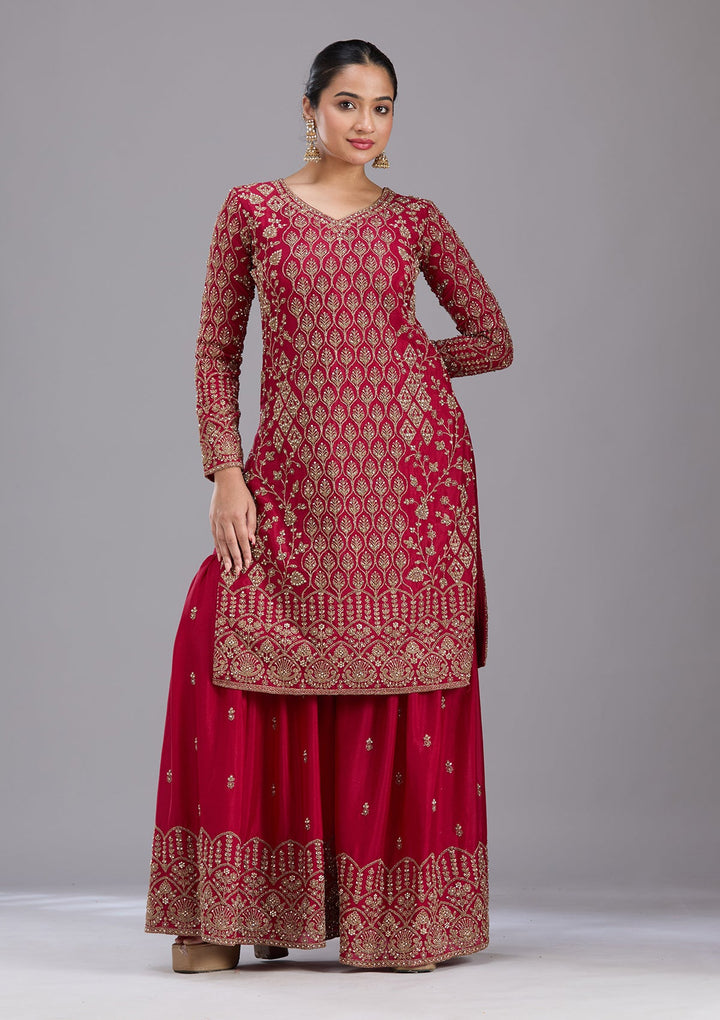 Maroon Stonework (Gold) Georgette Readymade Salwar Suit-koskii