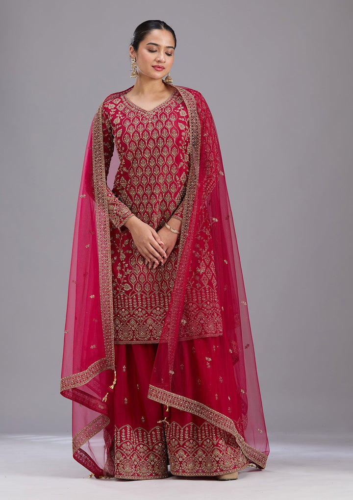 Maroon Stonework (Gold) Georgette Readymade Salwar Suit-koskii