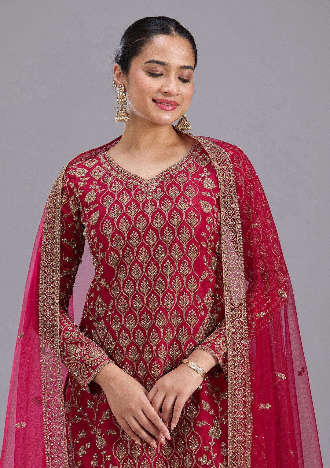 Maroon Stonework (Gold) Georgette Readymade Salwar Suit-koskii