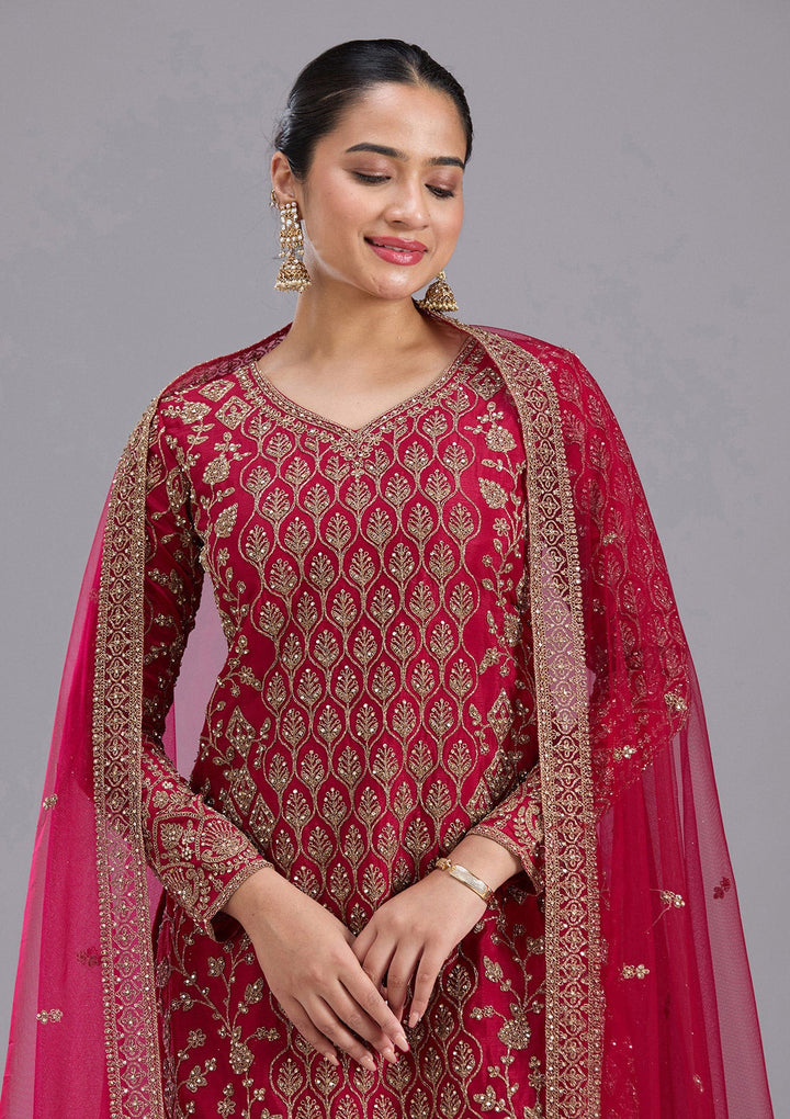 Maroon Stonework (Gold) Georgette Readymade Salwar Suit-koskii