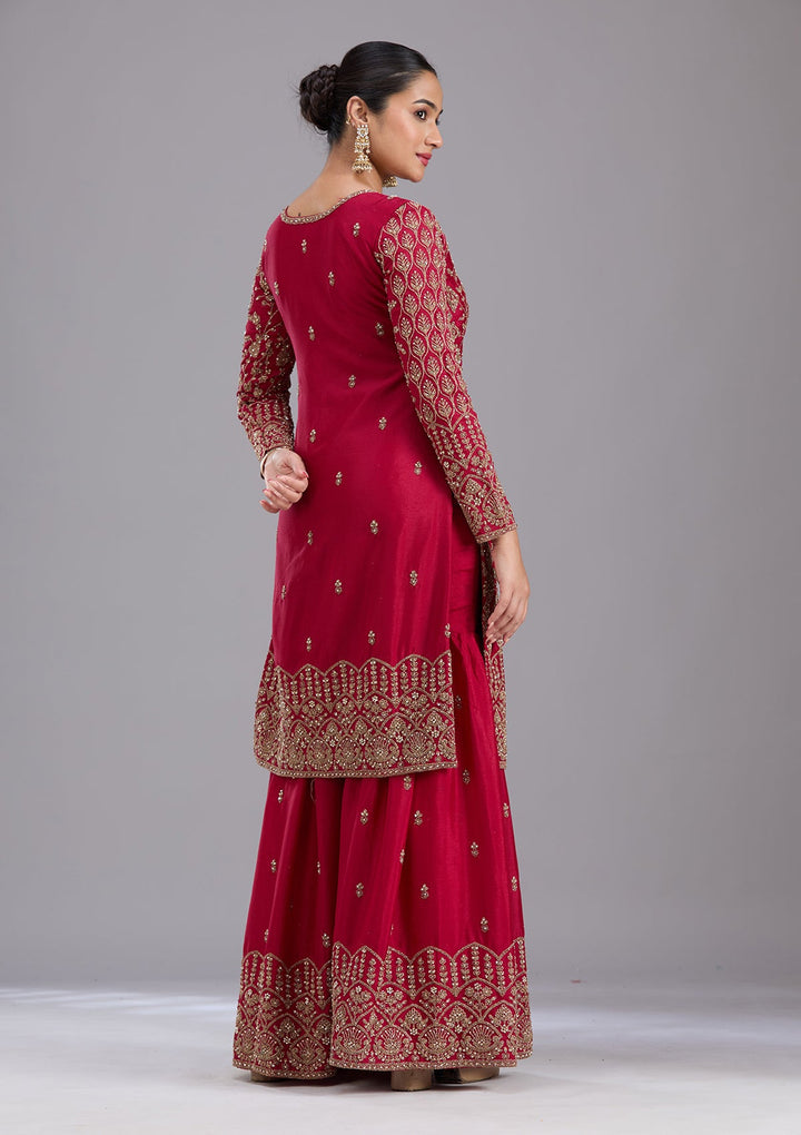 Maroon Stonework (Gold) Georgette Readymade Salwar Suit-koskii