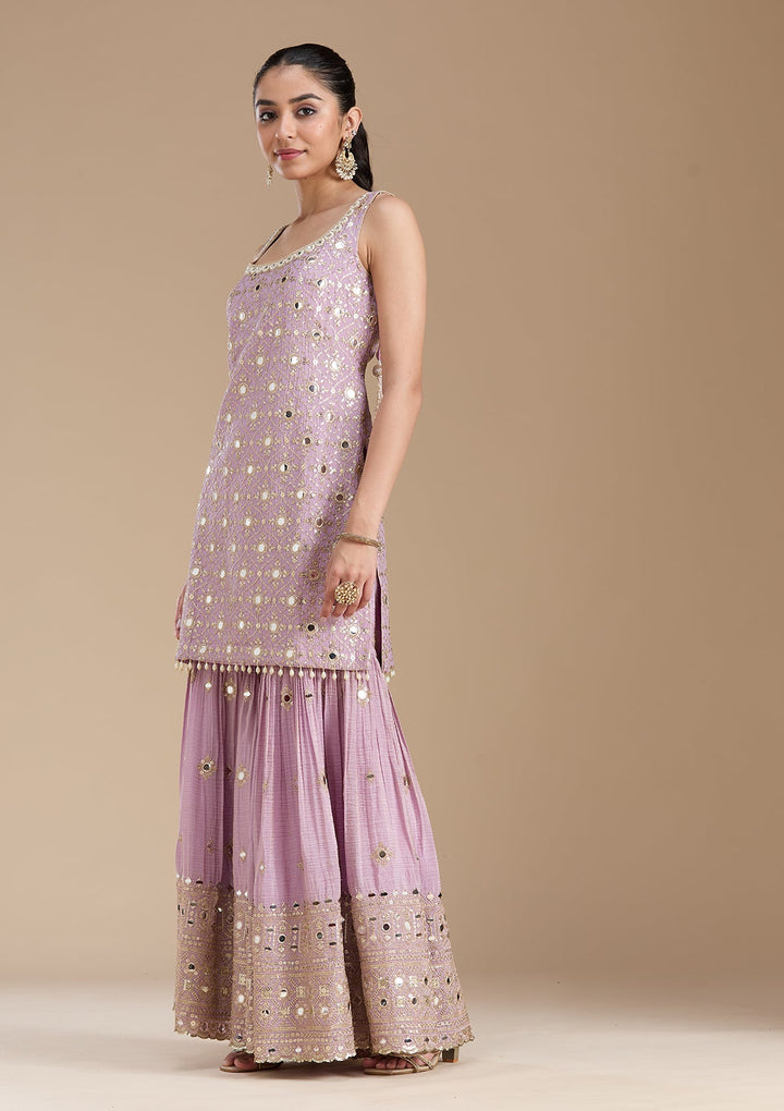 Mauve Mirrorwork Tissue Readymade Salwar Suit-koskii