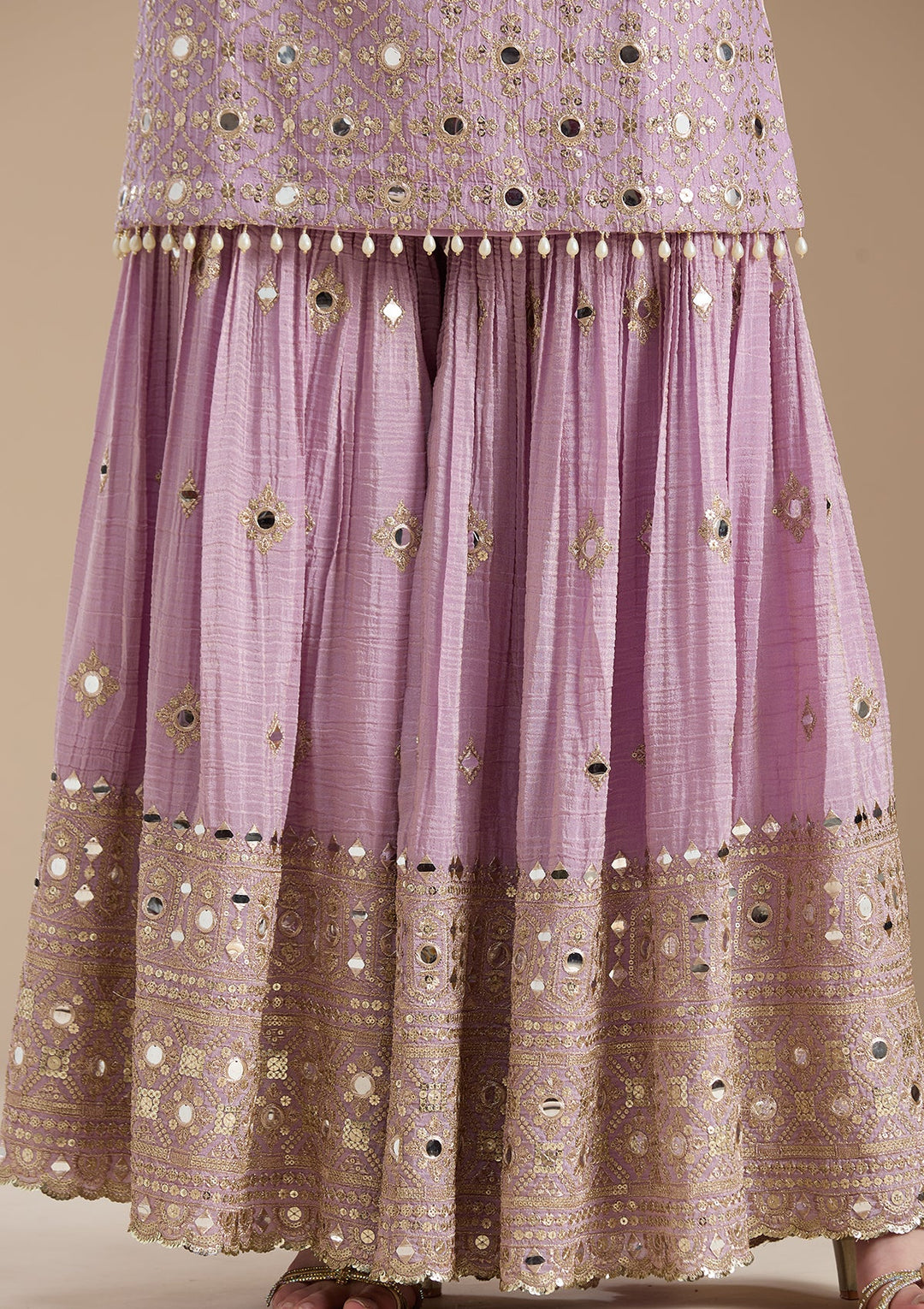 Mauve Mirrorwork Tissue Readymade Salwar Suit-koskii