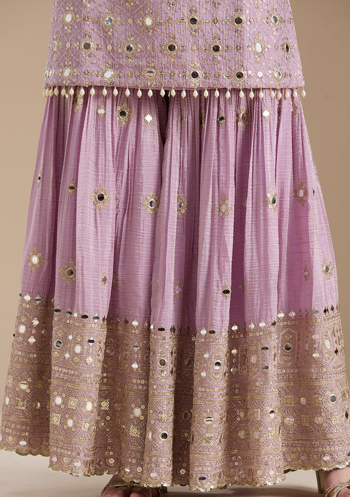 Mauve Mirrorwork Tissue Readymade Salwar Suit-koskii