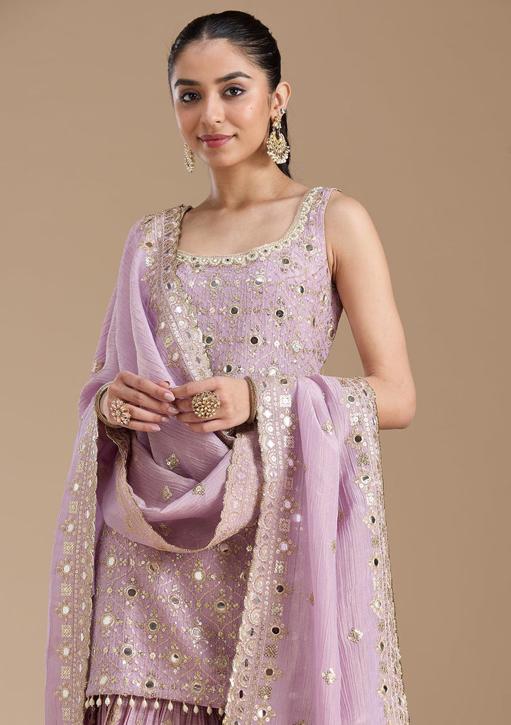 Mauve Mirrorwork Tissue Readymade Salwar Suit-koskii