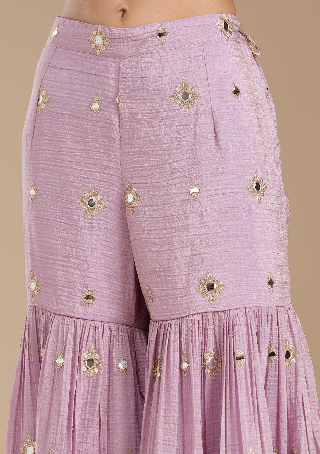 Mauve Mirrorwork Tissue Readymade Salwar Suit-koskii