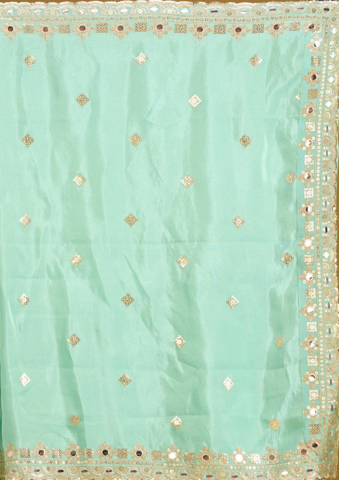 Sea Green Mirrorwork Tissue Readymade Salwar Suit