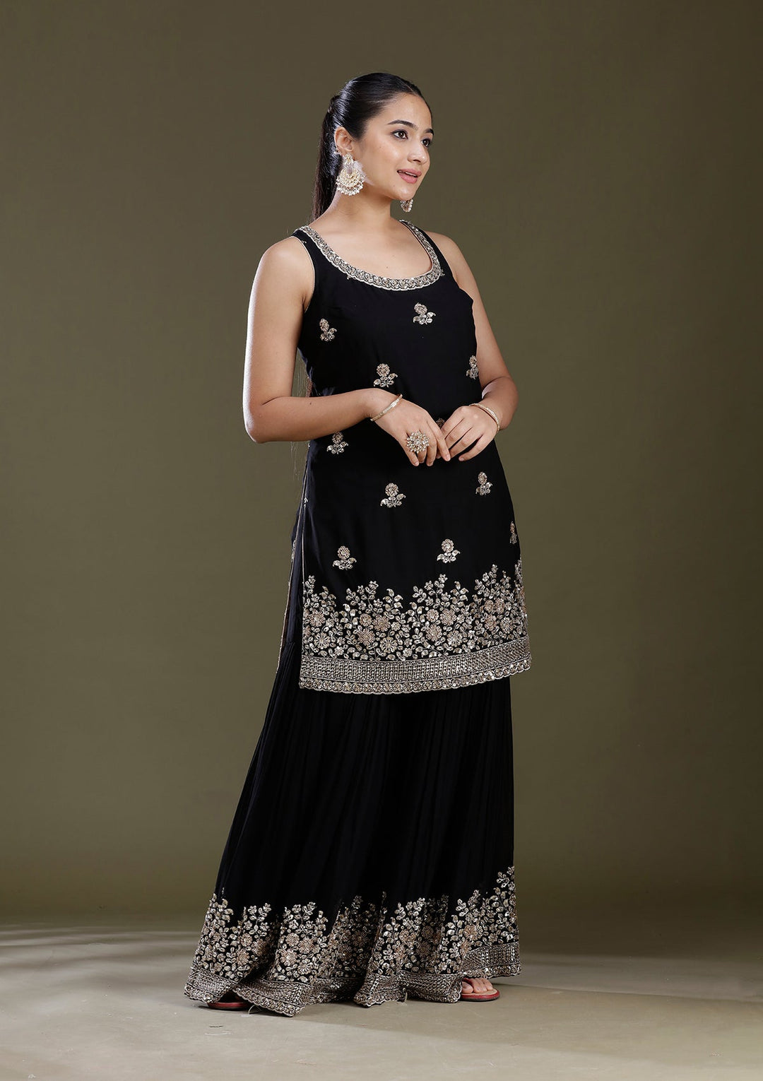 Black Sequins Tissue Readymade Salwar Suit