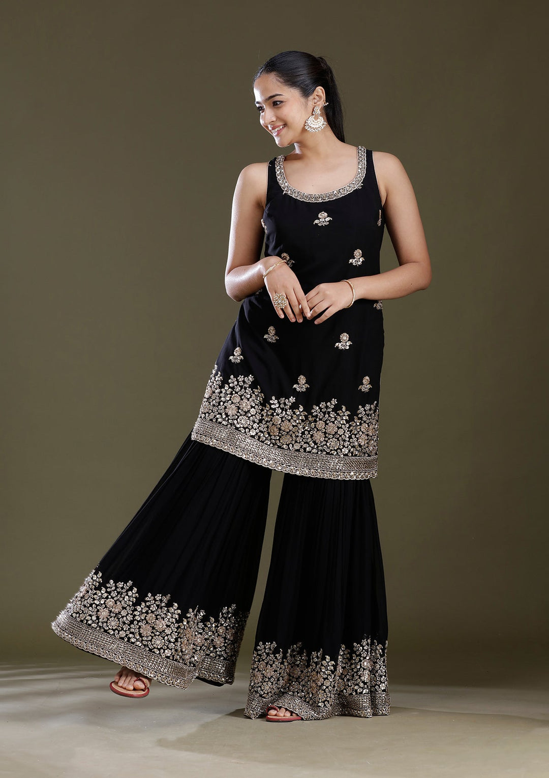 Black Sequins Tissue Readymade Salwar Suit