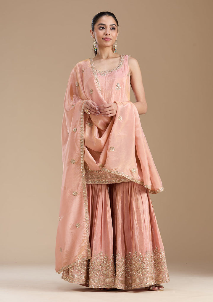 Peach Sequins Tissue Readymade Salwar Suit-koskii