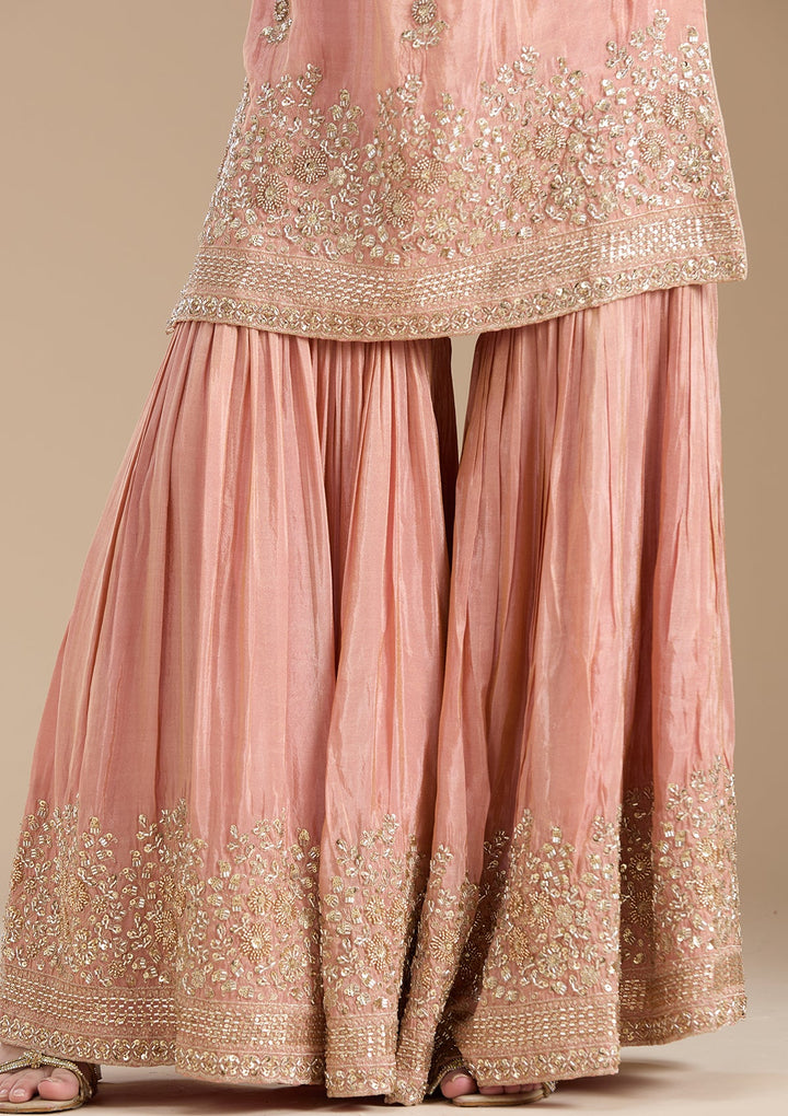 Peach Sequins Tissue Readymade Salwar Suit-koskii