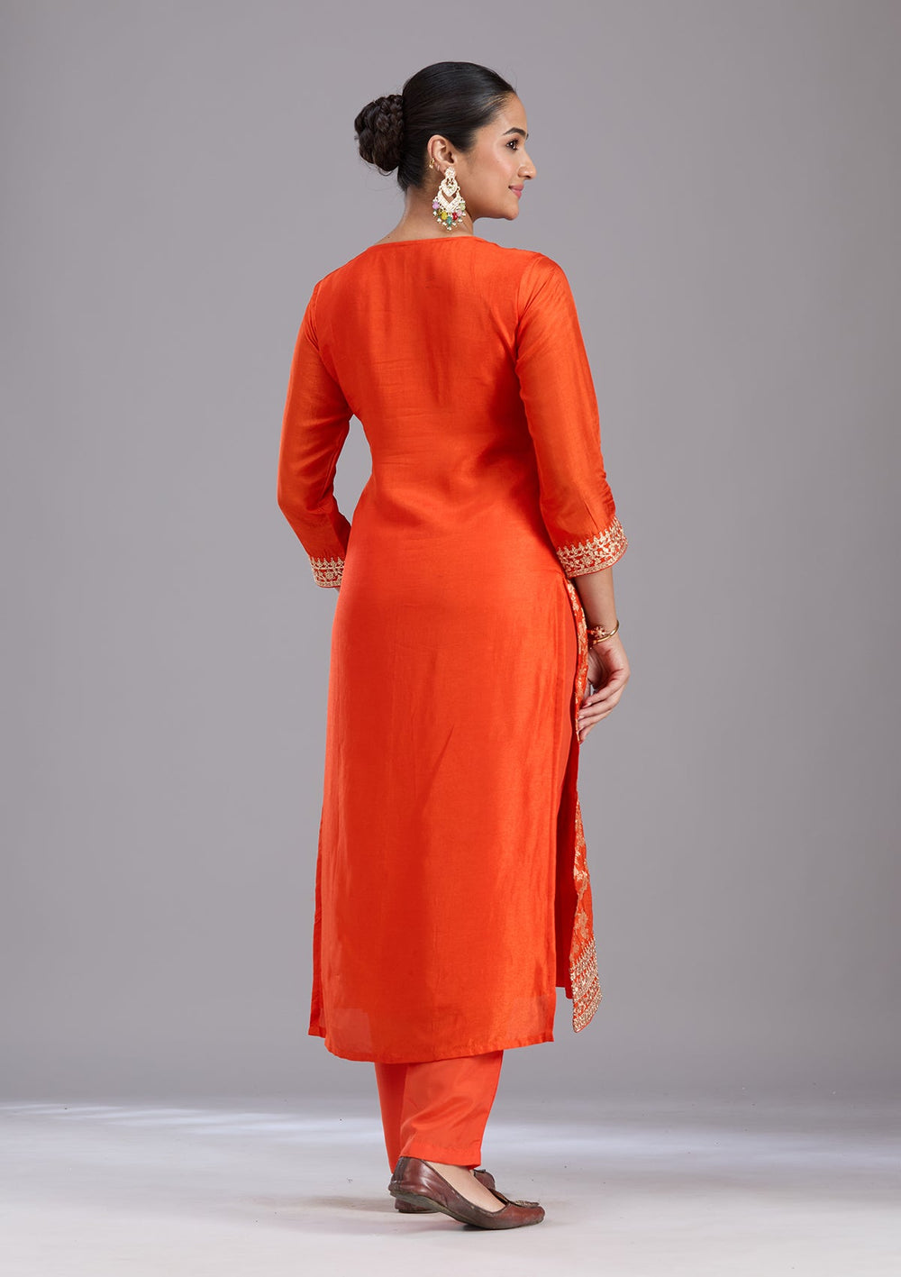 Orange Zariwork Brocade Readymade Salwar Suit-koskii