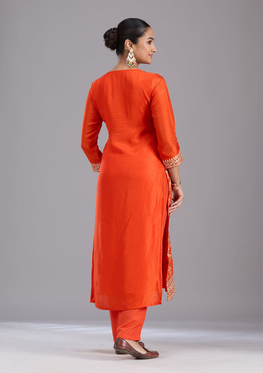 Orange Zariwork Brocade Readymade Salwar Suit-koskii