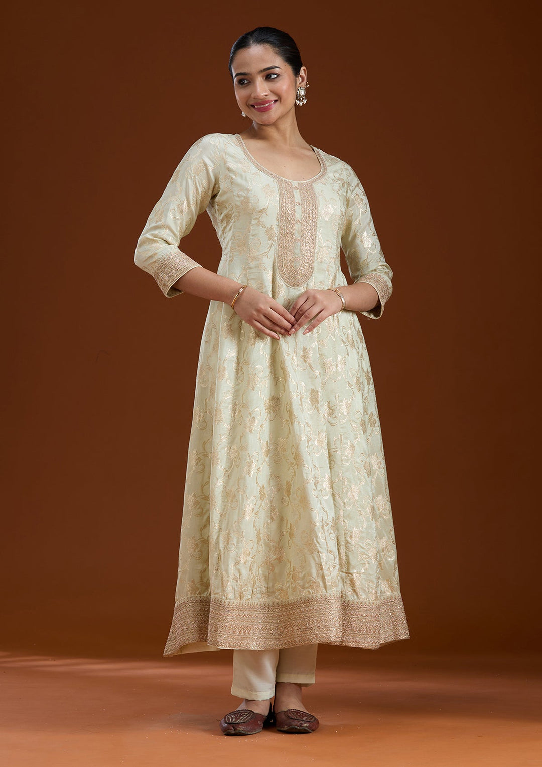Off White Zariwork Brocade Readymade Salwar Suit