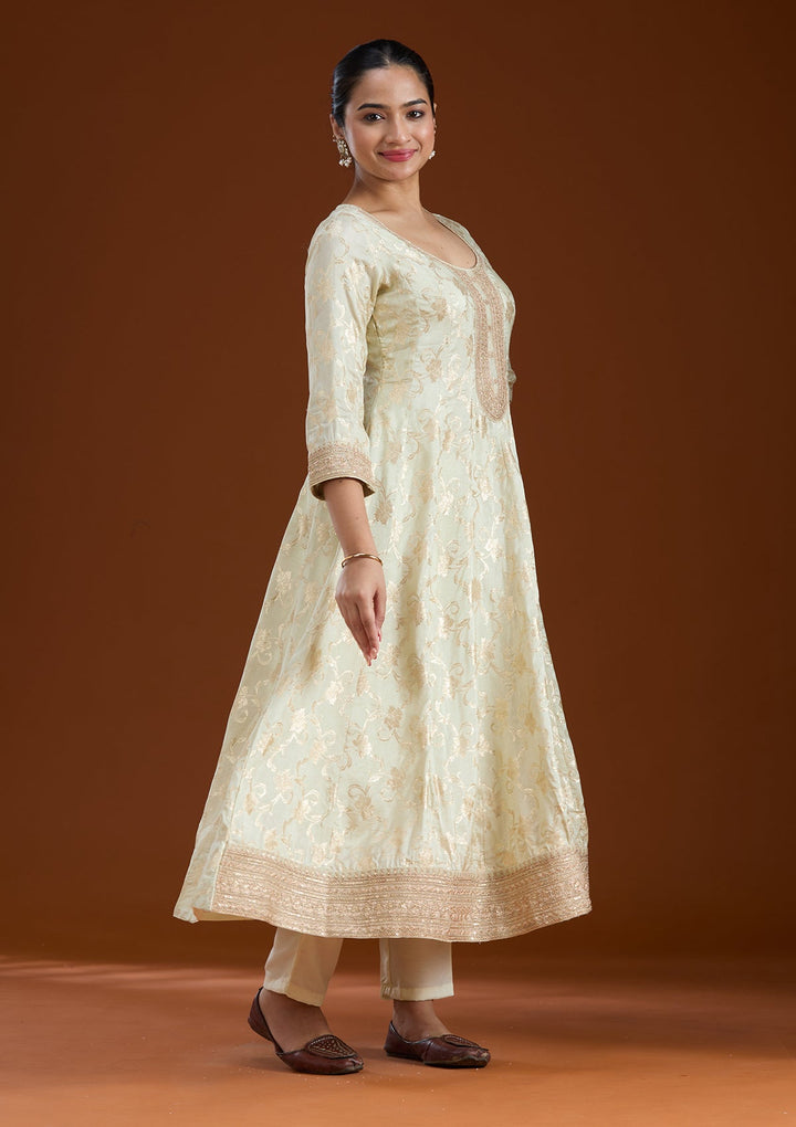 Off White Zariwork Brocade Readymade Salwar Suit-koskii