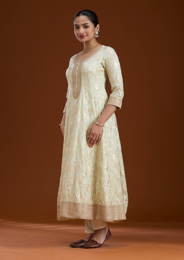 Off White Zariwork Brocade Readymade Salwar Suit-koskii