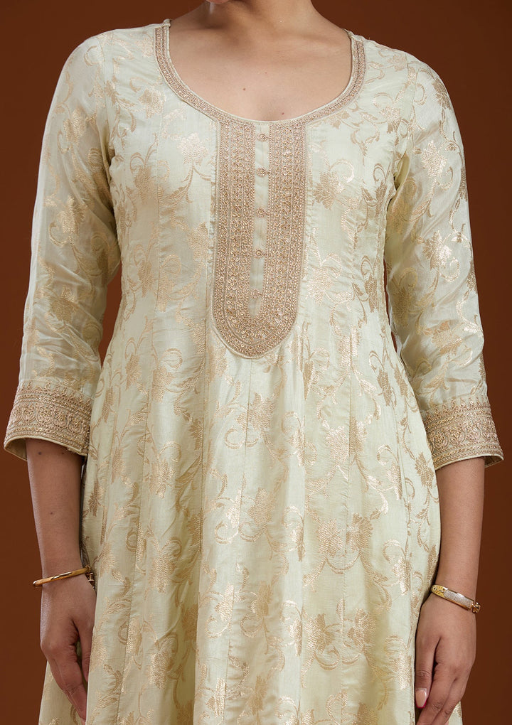 Off White Zariwork Brocade Readymade Salwar Suit