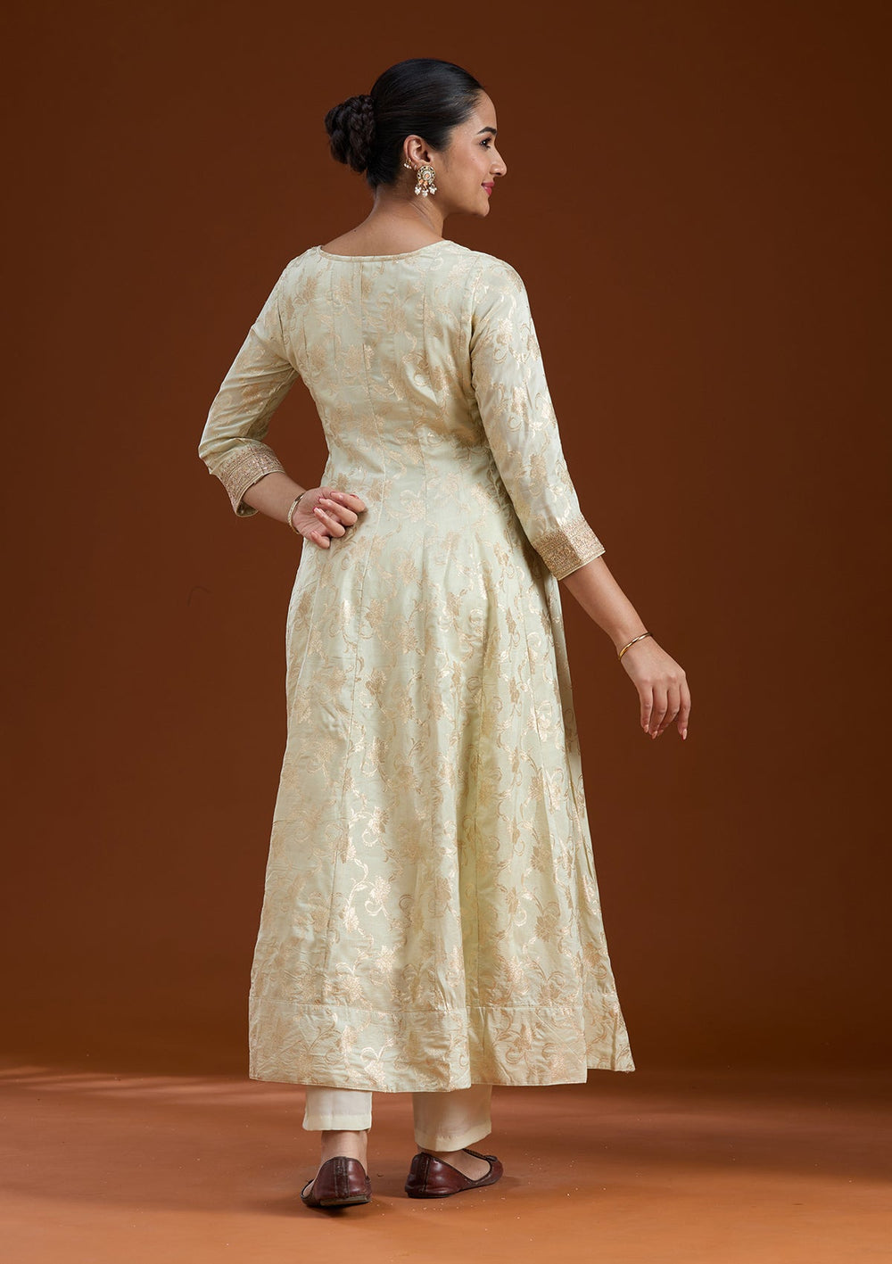 Off White Zariwork Brocade Readymade Salwar Suit-koskii