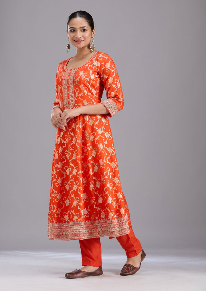 Orange Zariwork Brocade Readymade Salwar Suit