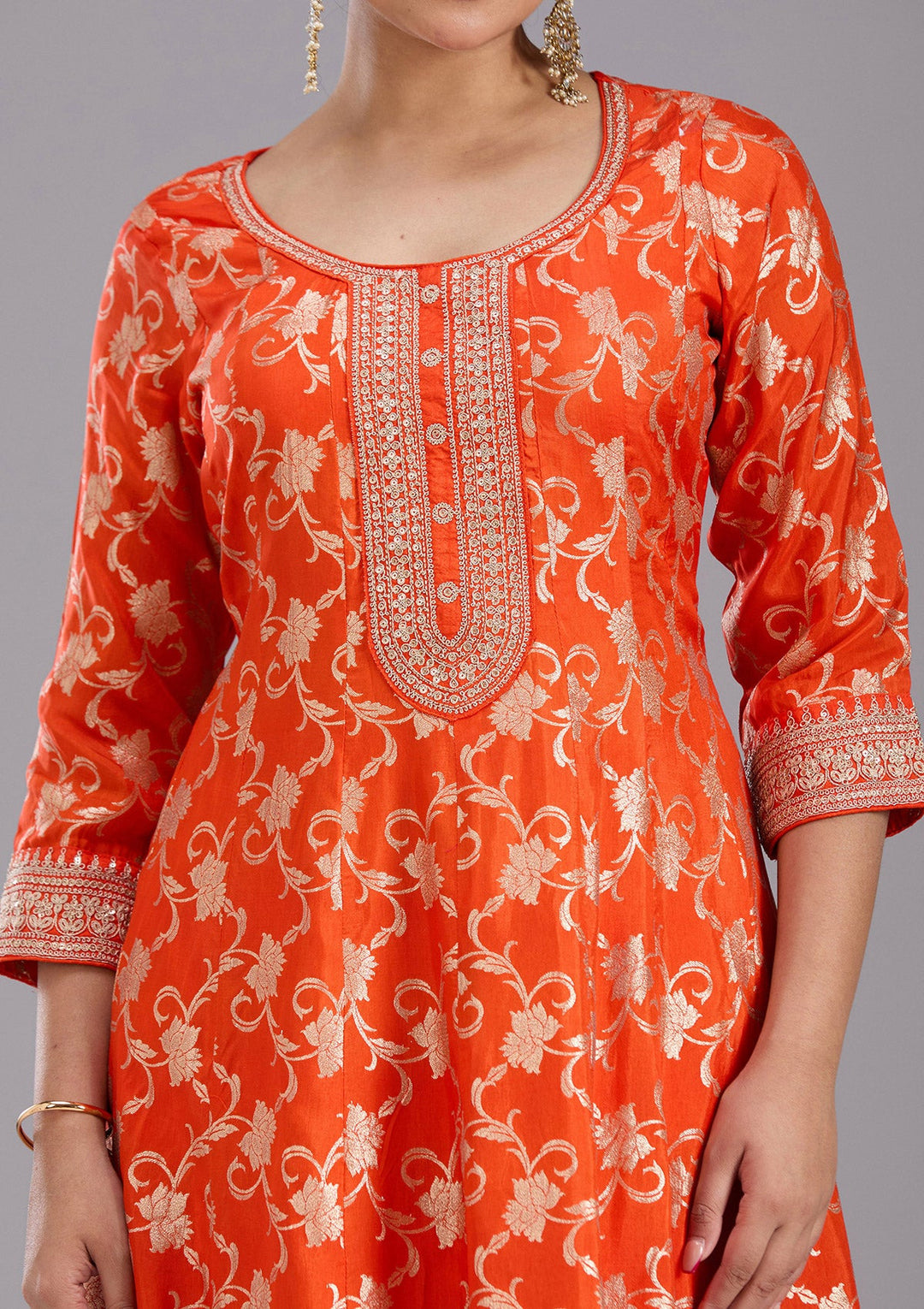 Orange Zariwork Brocade Readymade Salwar Suit