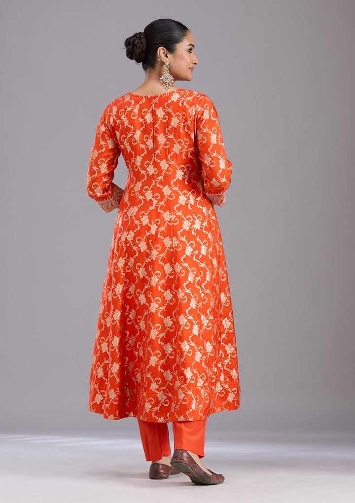 Orange Zariwork Brocade Readymade Salwar Suit-koskii