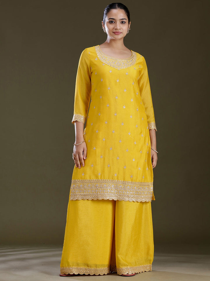 Yellow Sequins Soft Raw Silk Readymade Salwar Suit